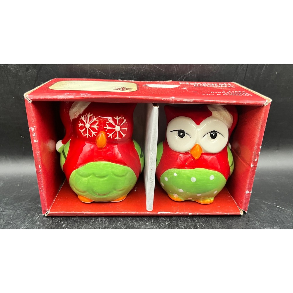 VTG Pfaltzgraff Christmas Owl Salt & Pepper Shakers 3" Tall Holiday Table‎ Decor